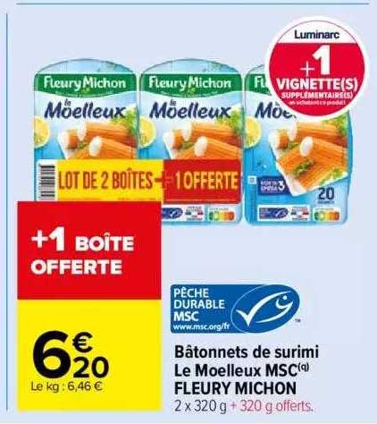 bâtonnets de surimi le moelleux msc fleury michon