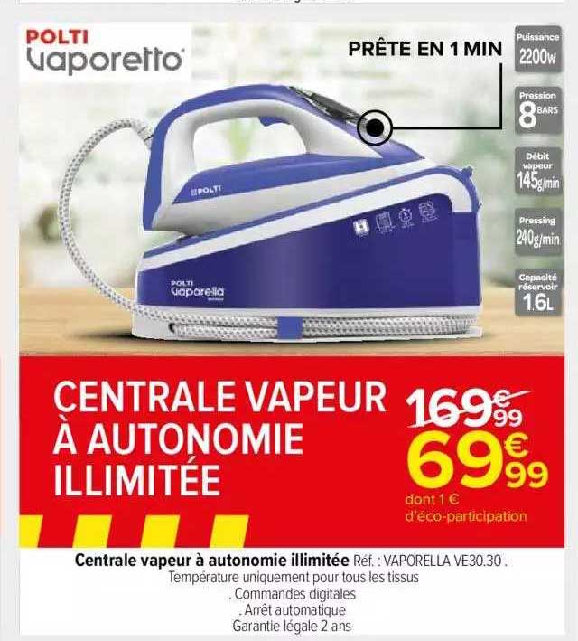 central vapeur à autonomie illimitée polti vaporetto