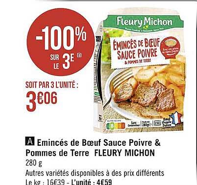 émincés de boeuf sauce poivre & pommes de terre fleury michon