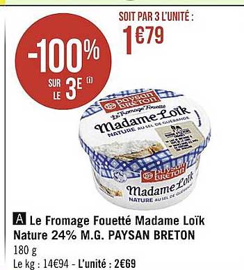 le fromage fouetté madame loïk nature 24% m.g. paysan breton