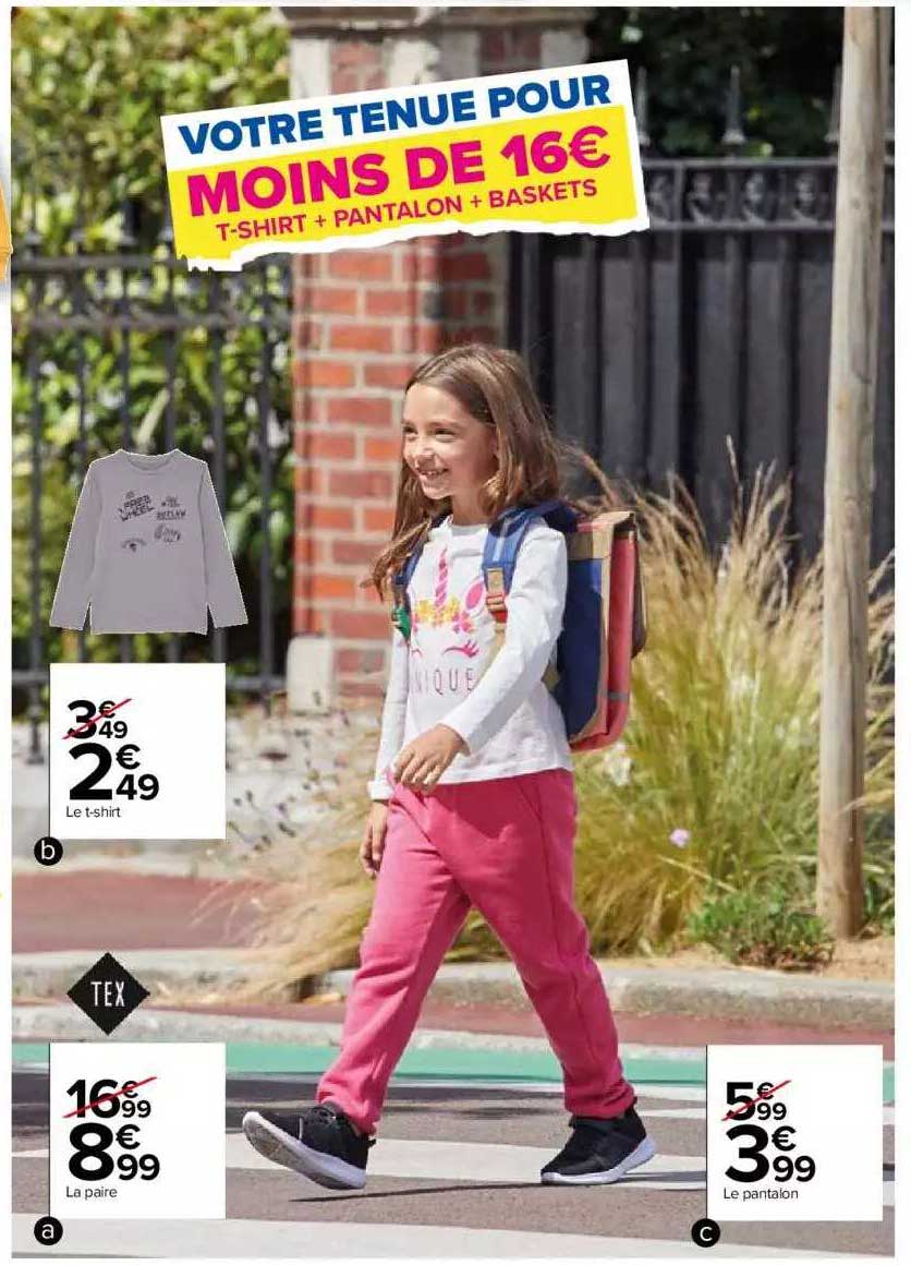 le t-shirt, pantalon, baskets tex