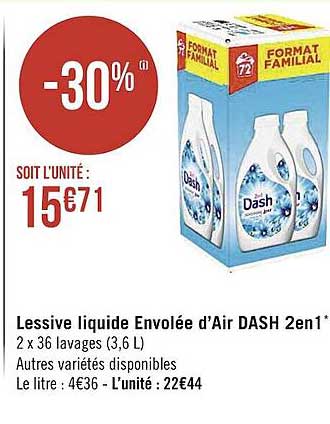 lessive liquide envolée d'air dash 2 en 1