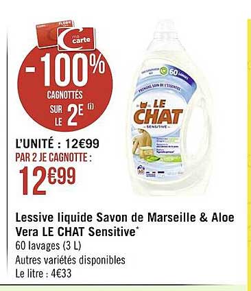 Lessive Liquide Savon De Marseille & Aloé Vera Le Chat Sensitive