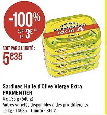 Sardines Huile D'olive Vierge Extra Parmentier