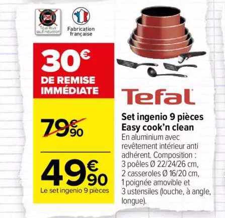 set ingenio 9 pièces easy cook'n clean tefal