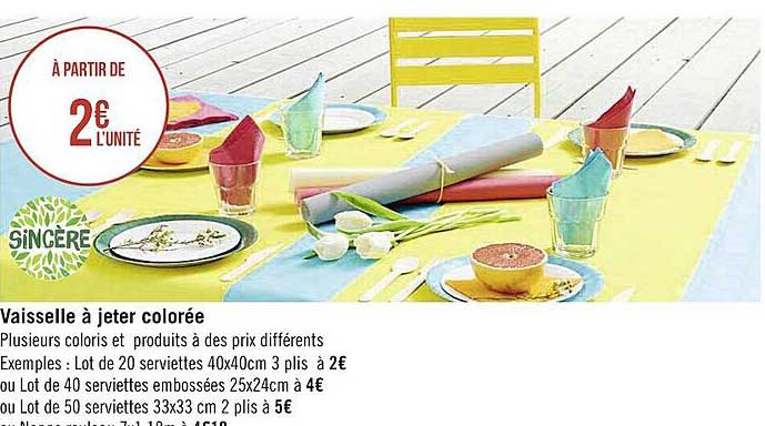 vaisselle à jeter colorée sincère