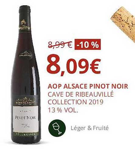 aop alsace pinot noir cave de ribeauvillé collection 2019 13% vol.