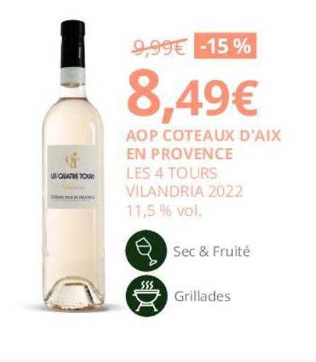 aop côteaux d'aix en provence les 4 tours vilandria 2022 11,5% vol.