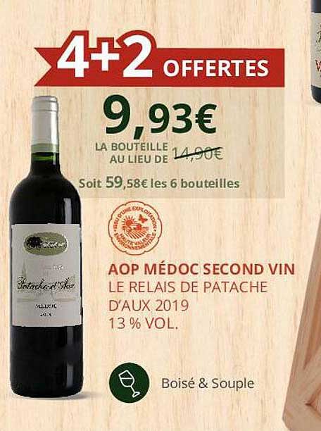 aop médoc second vin le relais de patache d'aux 2019 13% vol.