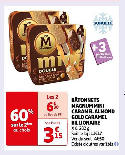 bâtonnets magnum mini caramel almond gold caramel billionaire