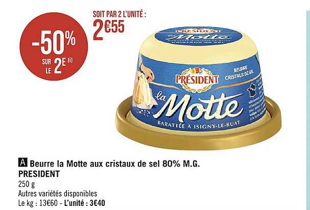 beurre la motte aux cristaux de sel 80% m.g. président