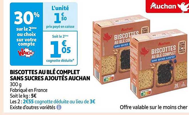 Biscottes Au Blé Complet Sans Sucres Ajoutés Auchan