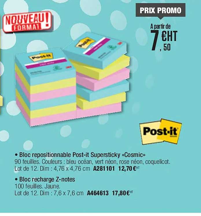 bloc repositionnable post-it supersticky «cosmic», bloc recharge z-notes post-it