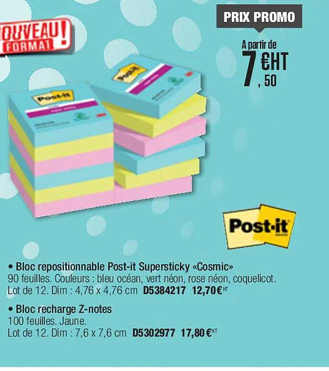 bloc repositionnable post-it supersticky «cosmic», bloc recharge z-notes post-it