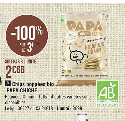 chips popées bio papa chiche houmous cumin
