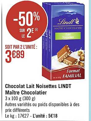 chocolat lait noisettes lindt maître chocolatier