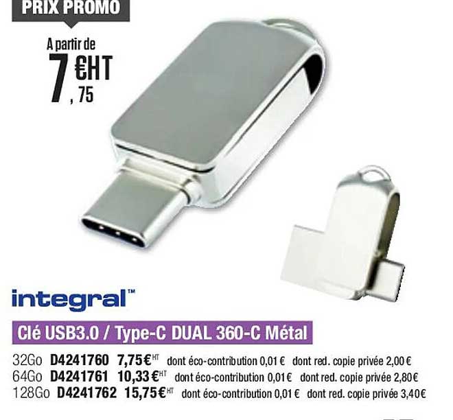 clé usb 3.0/type-c dual 360-c métal intégral