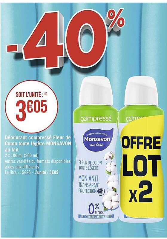 déodorant compressé fleur de coton toute légère monsavon au lait