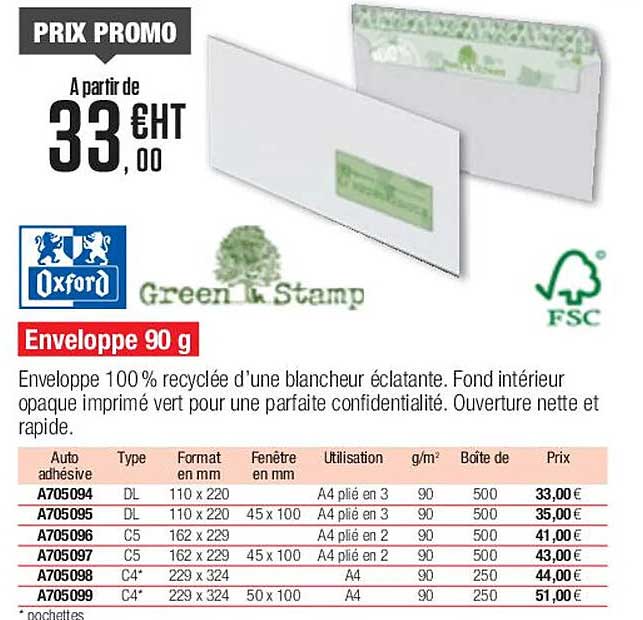 Enveloppe 90 G Oxford