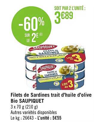 filets de sardines trait d'huile d'olive bio saupiquet