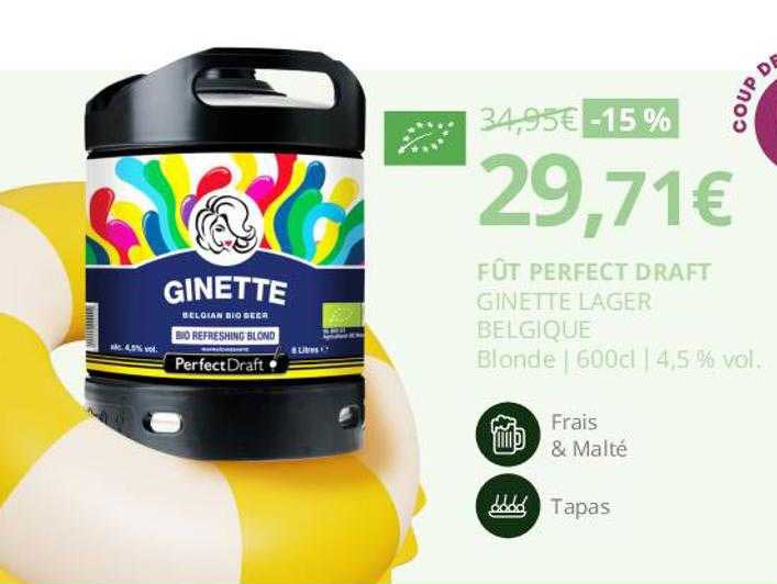 fût perfect draft ginette lager belgique blonde 4,5% vol.