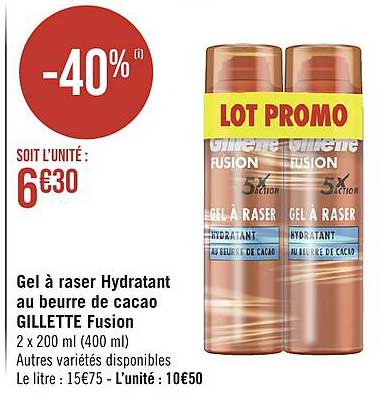 gel à raser hydratant au beurre de cacao gillette fusion