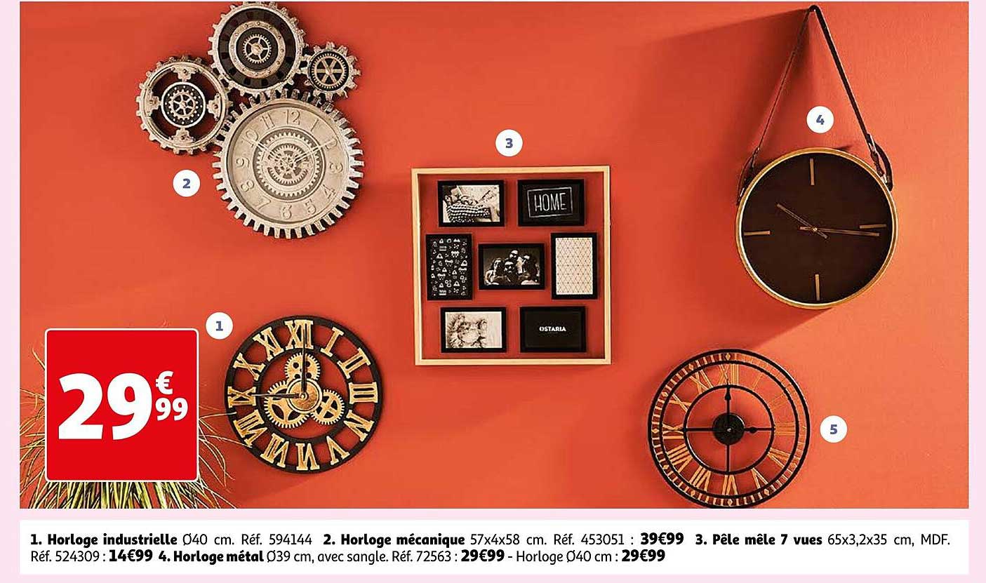 horloge industrielle, horloge mécanique, pêle mêle 7 vues, horloge métal