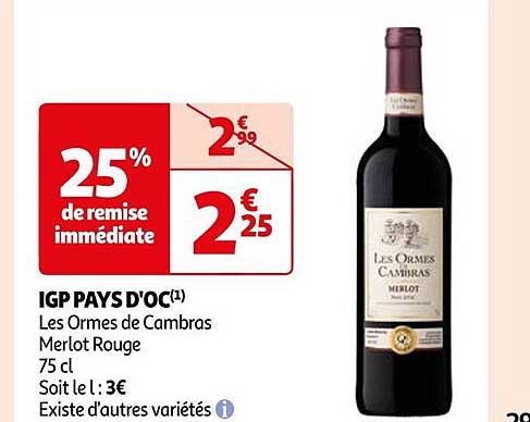Igp Pays D'oc Les Ormes De Cambras Merlot Rouge