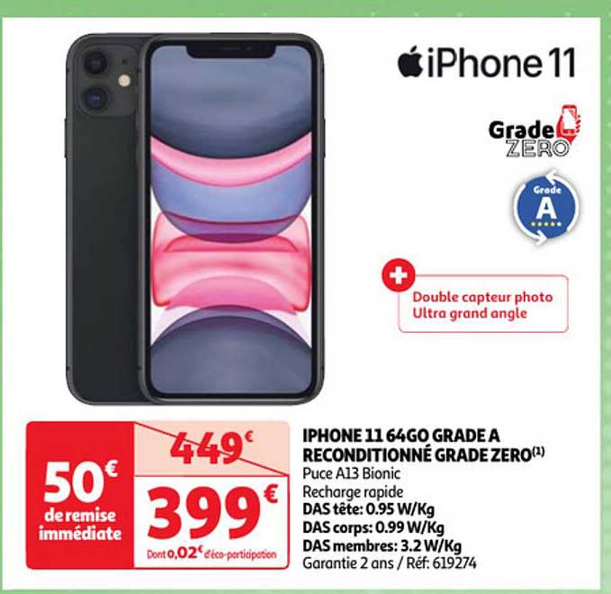 iPhone 11 64go grande a reconditionné grade zéro