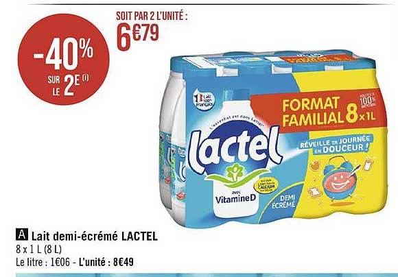 Lait Demi-écrémé Lactel