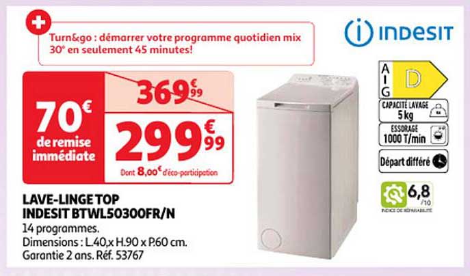 lave-linge top indesit btwl50300fr/n