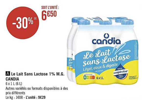 le lait sans lactose 1% m.g. candia