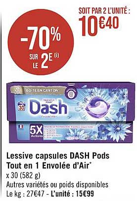 lessive capsules dash pods tout en 1 envolée d'air