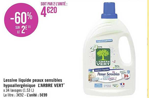 lessive liquide peaux sensibles hypoallergénique l'arbre vert
