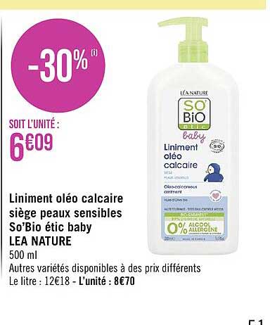 liniment oléo calcaire siège peaux sensibles so'Bio étic baby léa nature
