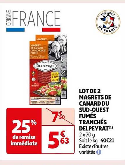 lot de 2 magrets de canard du sud-ouest fumés tranchés delpeyrat