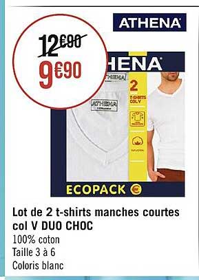 lot de 2 t-shirts manches courtes col v duo choc athena