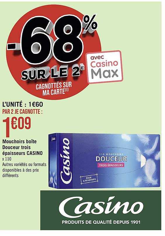 mouchoirs boîte douceur trois épaisseurs casino