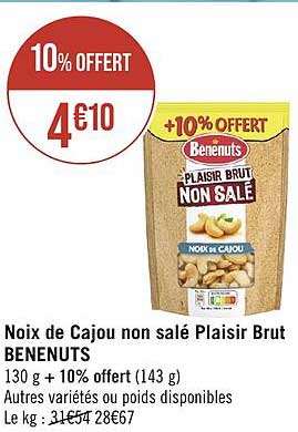 noix de cajou non salé plaisir brut bénénuts