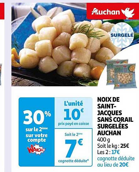 noix de saint-jacques sans corail surgelées auchan