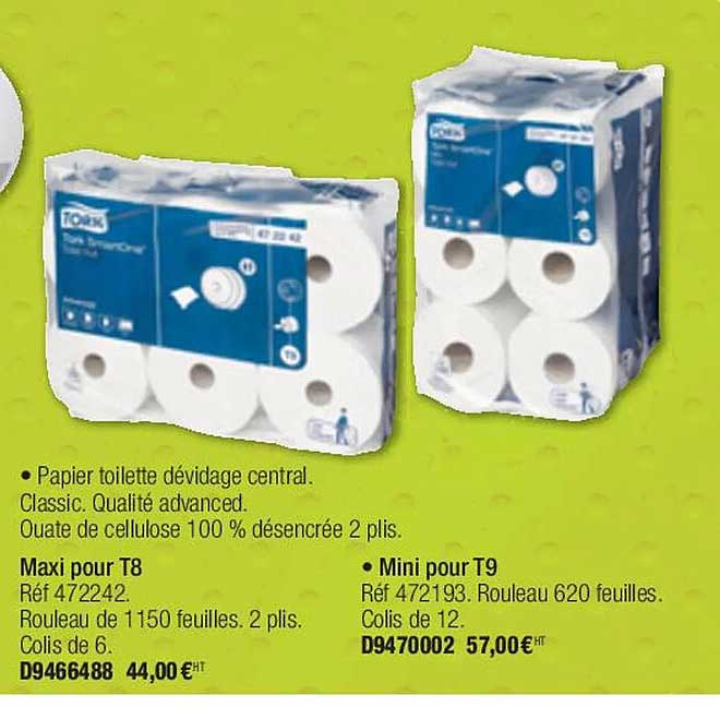 papier toilette dévidage central maxi pout t8, mini pour t9