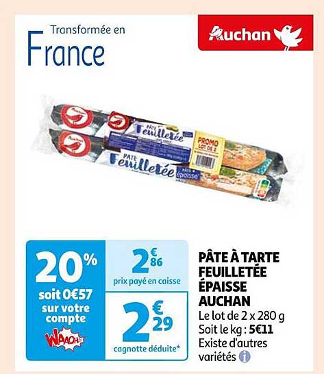 Pâte à Tarte Feuilletée épaisse Auchan