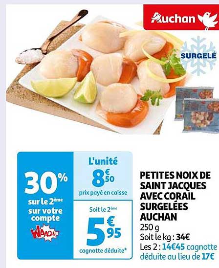 petites noix de saint jacques avec corail surgelées auchan