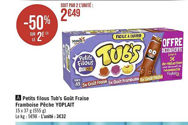 Petits Filous Tub's Goût Fraise Framboise Pêche Yoplait