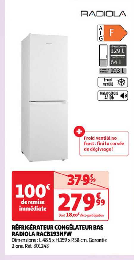 Réfrigérateur Congélateur Bas Radiola Racb193nfw