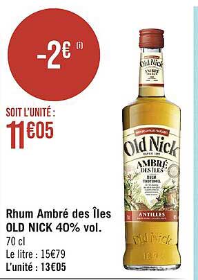 rhum ambré des îles old nick 40% vol.
