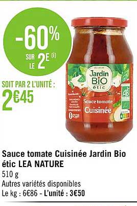 Sauce Tomate Cuisinée Jardin Bio étic Léa Nature