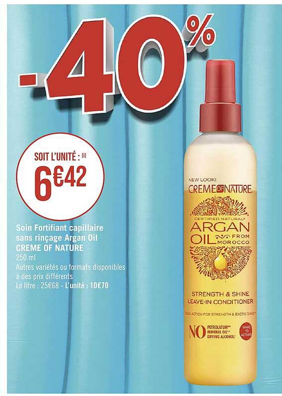 soin fortifiant capillaire sans rinçage argan oil crème of nature