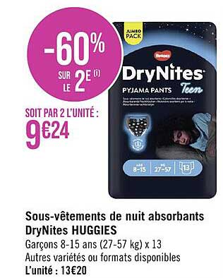 sous-vêtements de nuit absorbants dryNites huggies