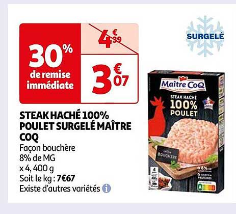 steak haché 100% poulet surgelé maître coq